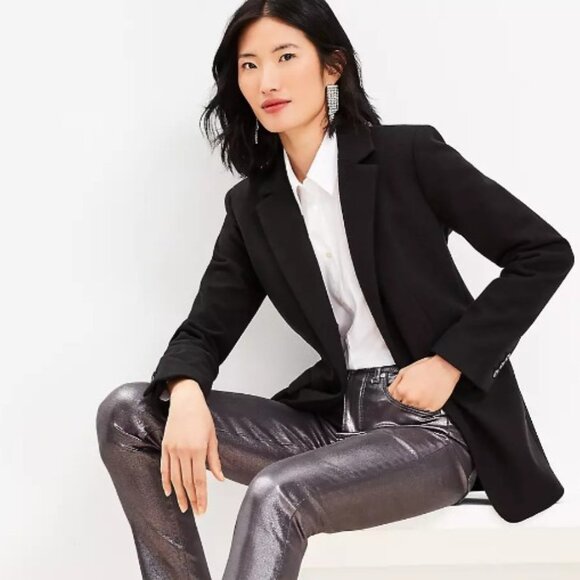 Brushed Herringbone Long Modern Blazer black Size 2 - Picture 1 of 2